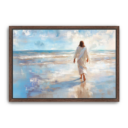 Jesus Walking Alone on Beach