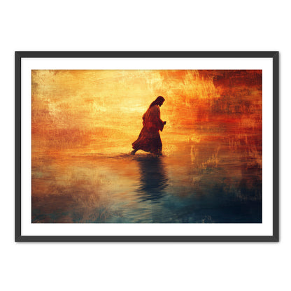 Jesus Walking on Water Painting Orange