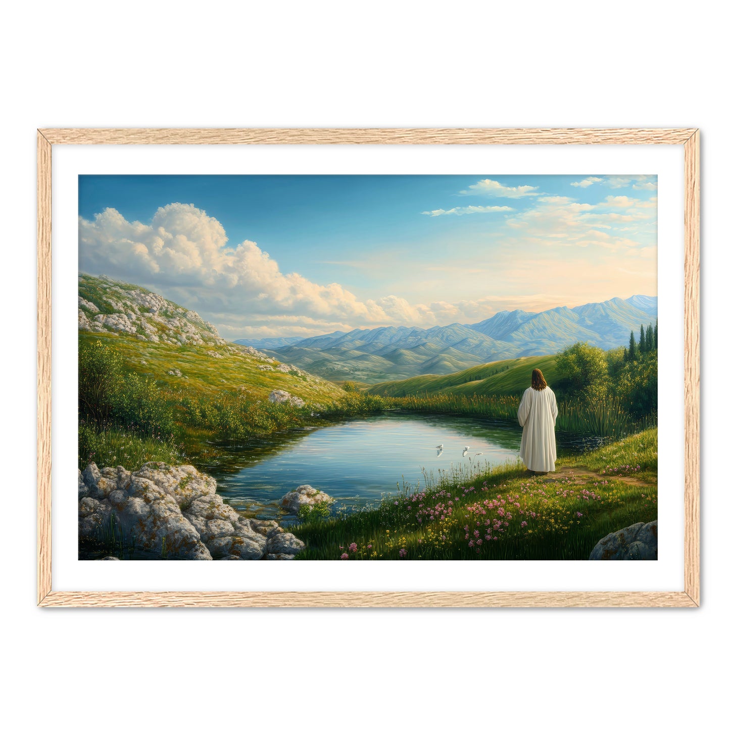 Jesus by Pond in Meadow