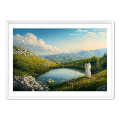 Jesus by Pond in Meadow