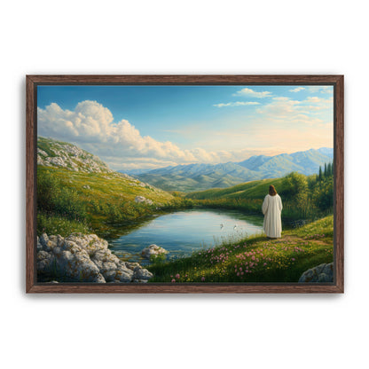 Jesus by Pond in Meadow