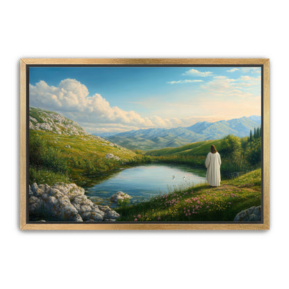 Jesus by Pond in Meadow