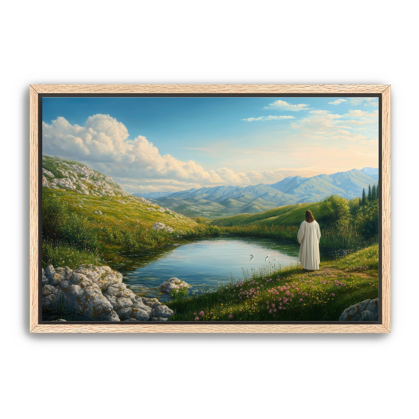Jesus by Pond in Meadow