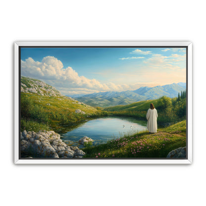 Jesus by Pond in Meadow