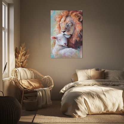 Lion Nuzzles Lamb