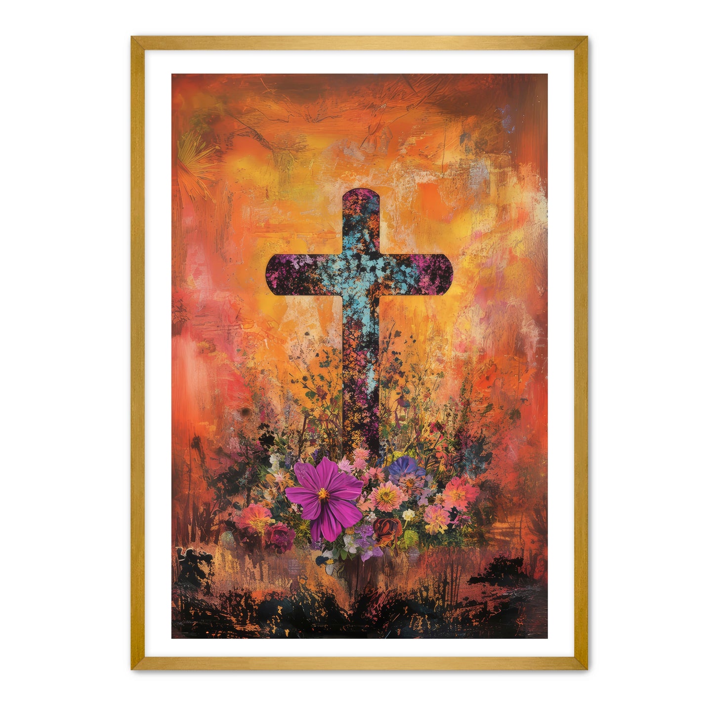 Orange Rustic Cross Print