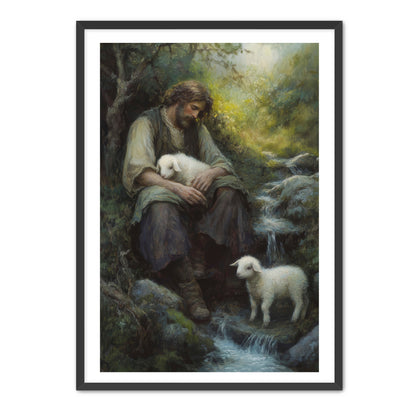 Shepherd Holds Lamb
