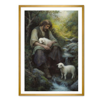 Shepherd Holds Lamb