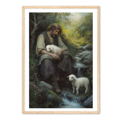 Shepherd Holds Lamb