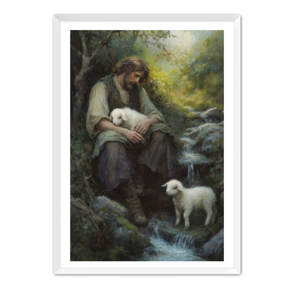 Shepherd Holds Lamb