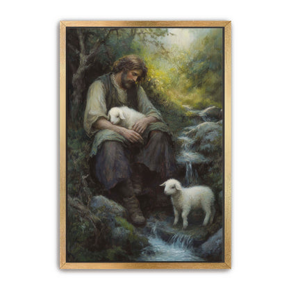 Shepherd Holds Lamb