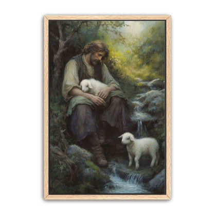 Shepherd Holds Lamb