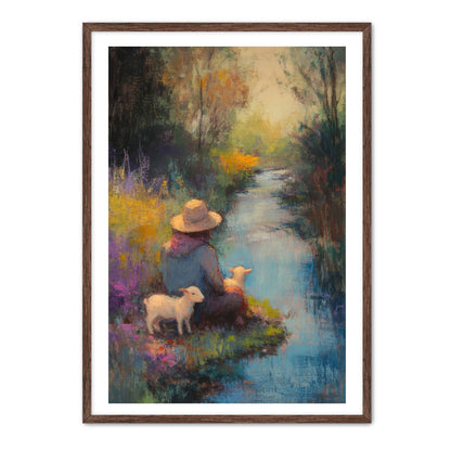Shepherd Rests with Lambs