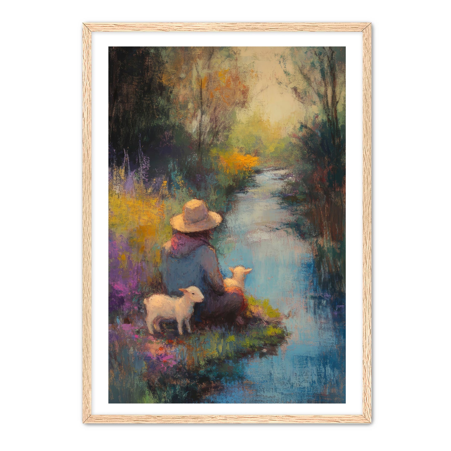 Shepherd Rests with Lambs