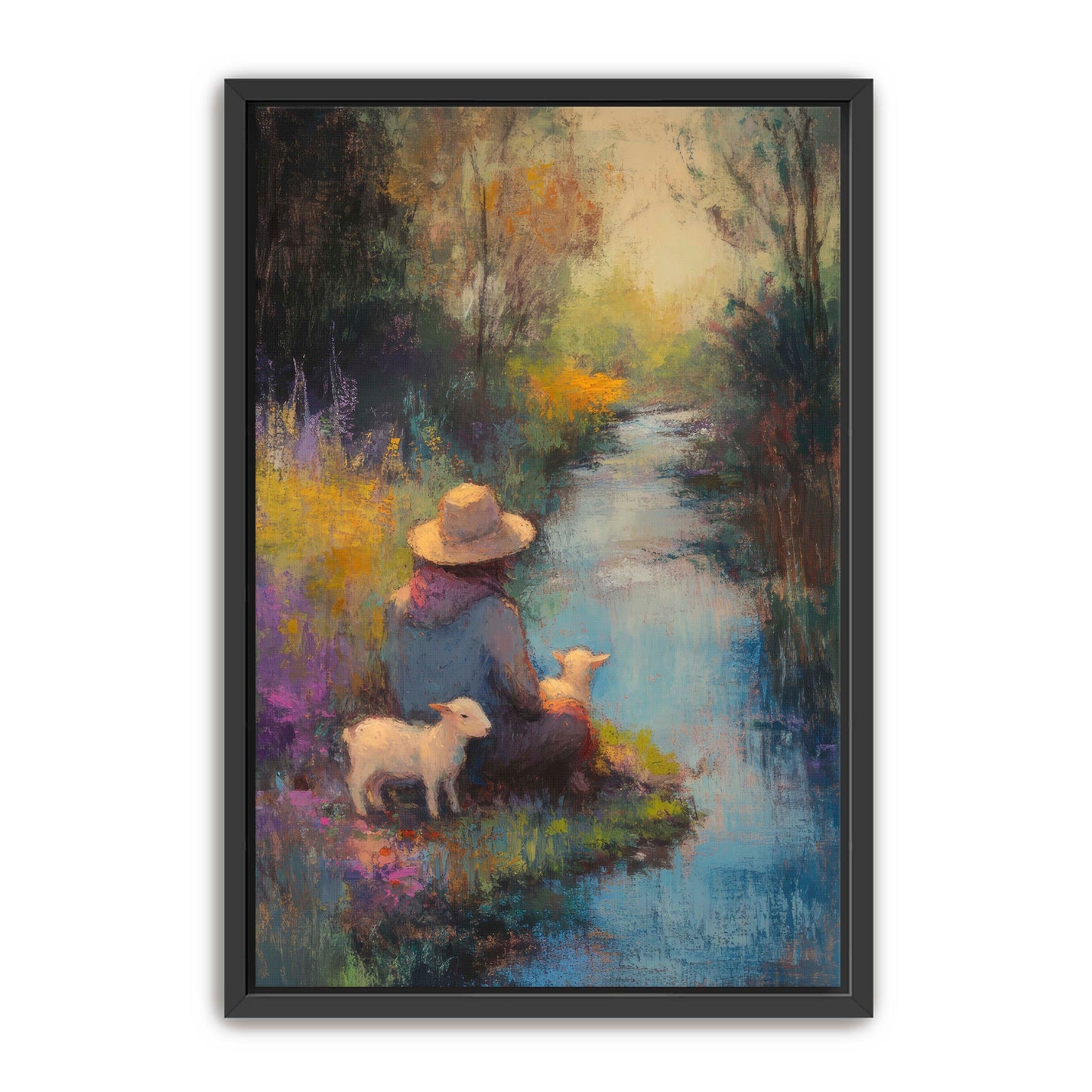 Shepherd Rests with Lambs