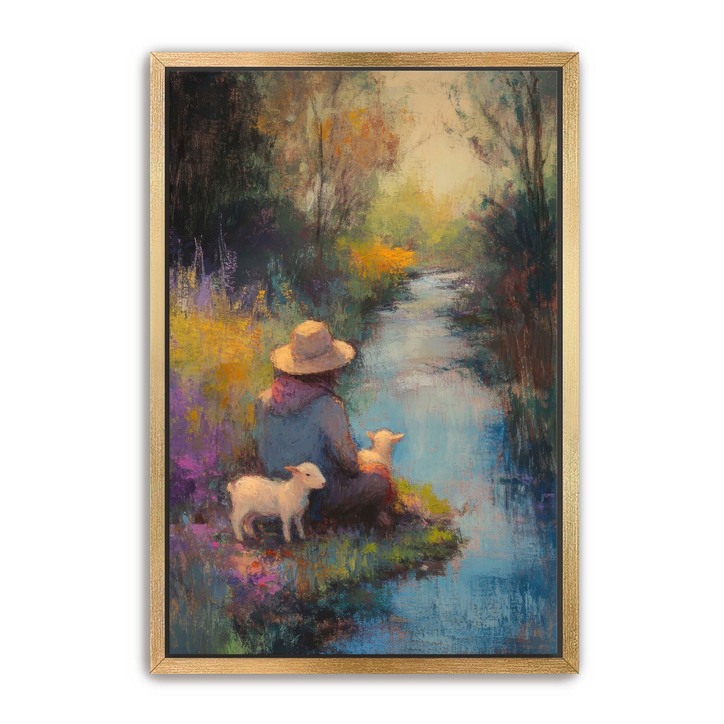 Shepherd Rests with Lambs