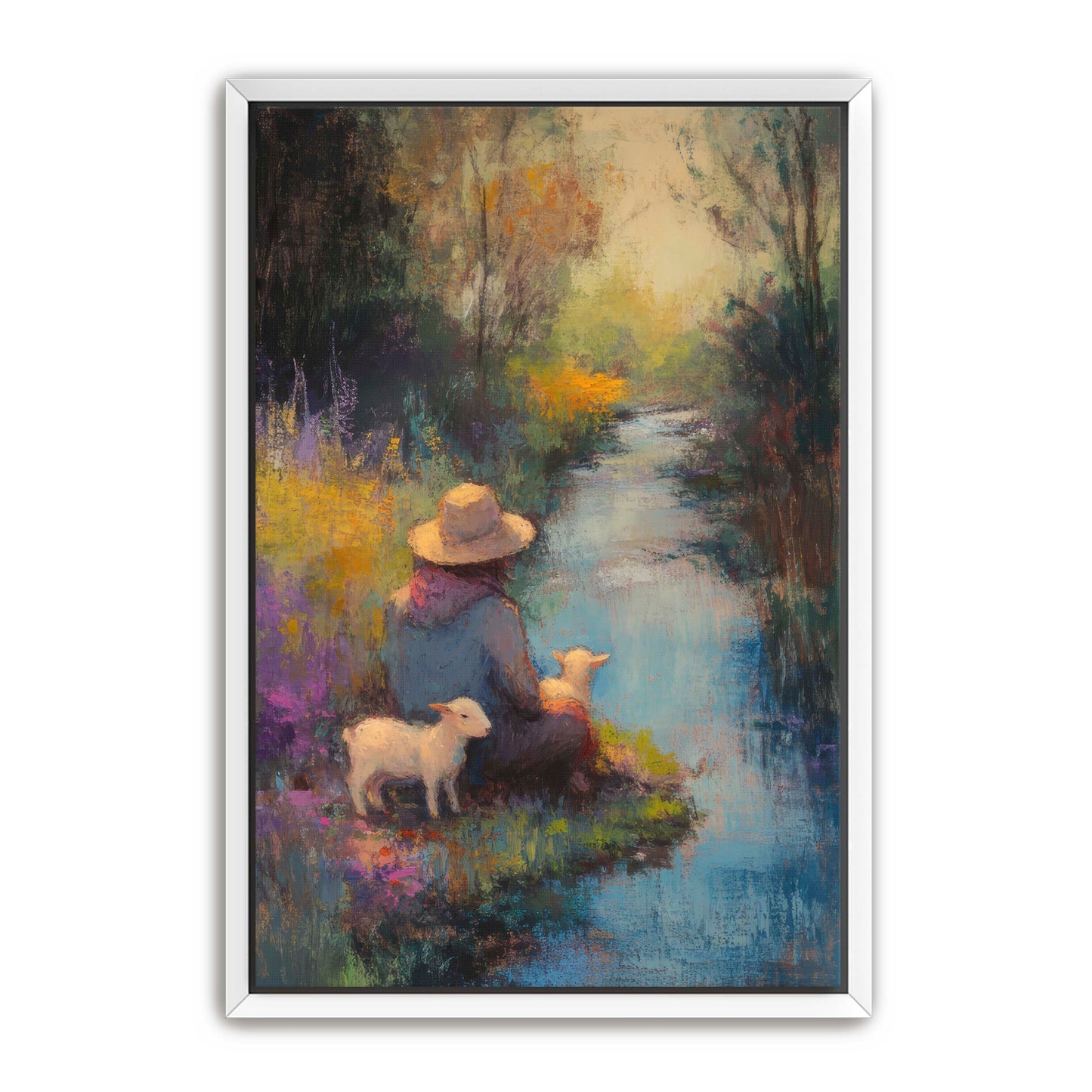 Shepherd Rests with Lambs