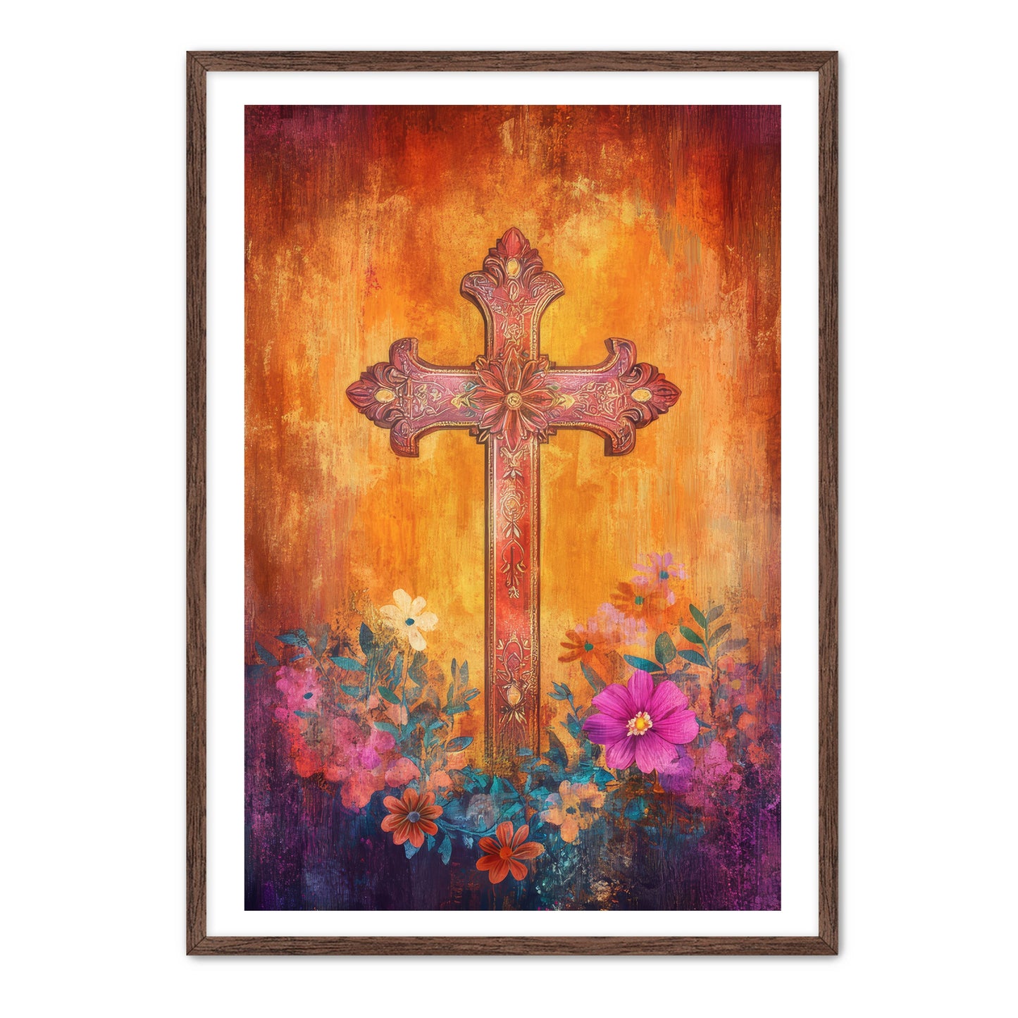 Stylish Boho Print of Christian Cross