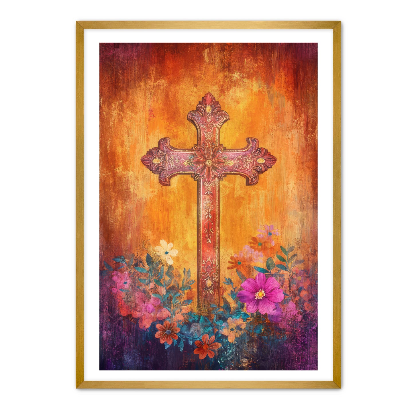 Stylish Boho Print of Christian Cross