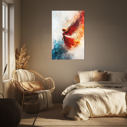 Watercolor Red and Blue Angel Painting