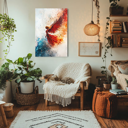 Watercolor Red and Blue Angel Painting